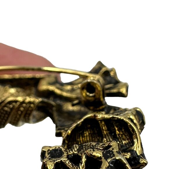 Wreath Brooch Pin With Green Rhinestones Bronze Bow Holiday Jewelry Lapel - Picture 15 of 16